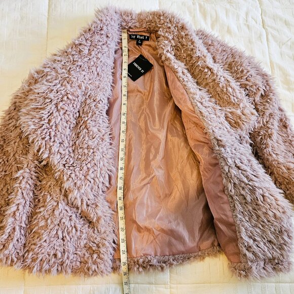 Forever 21 "Say What" Pink Faux Fur Shaggy Jacket - Size Small - Picture 8 of 10